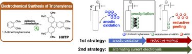 Electro-oxidative Trimerization of 1,2-Dimethoxybenzene: Reductive Workup Strategy and Alternating Current Electrolysis to Peel off the Precipitated Radical Cation Ion Pair